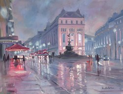 Piccadilly Lights by Charles Rowbotham - Original Painting on Board sized 17x12 inches. Available from Whitewall Galleries